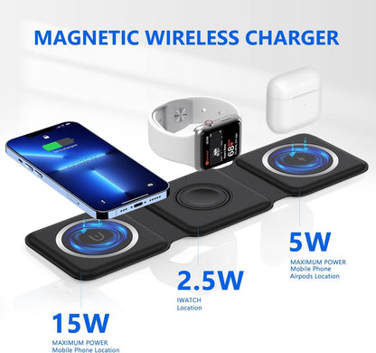 3 in 1 Magnetic Foldable MagSafe compatible Wireless Charger